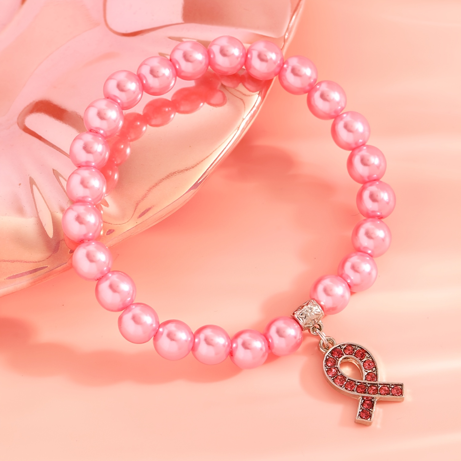 Women's Pink Beaded Bracelet, Elegant Everyday Wear